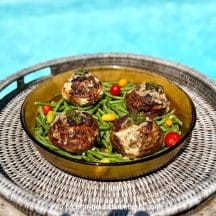 champignons farcis à la viande de boeuf et pesto