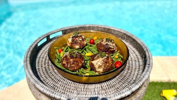 champignons farcis à la viande de boeuf et pesto