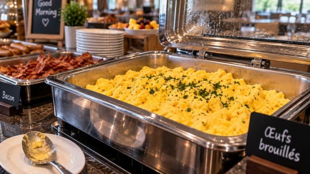 les oeufs brouillés au petit déjeuner de l'hotel
