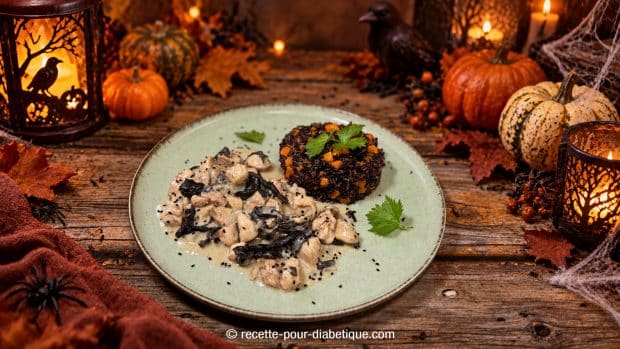 poulet aux trompettes de la mort pour Halloween